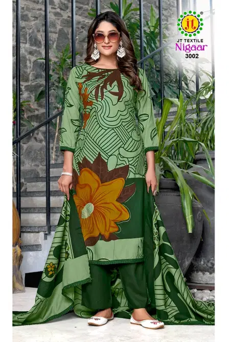Nigaar Vol 3 By Jt Rayon Foil Printed Dress Material Exporters In India